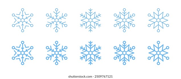 Ícones de neve. Ícones de vetor de flocos de neve. Coleção de flocos de neve. Ícones simples de flocos de neve. Ícones de floco de neve. Ícone de neve plana