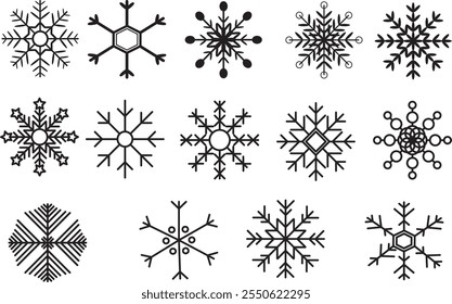 Iconos de nieve. Iconos de vectores de copos de nieve. Patrón de Navidades de icono de copo de nieve. Diseño de patrón de escamas de nieve de Navidades alegres. Nieve. Copos de nieve