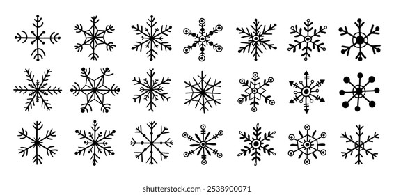 Iconos de nieve. Iconos de vectores de copos de nieve. Iconos de invierno. Símbolo de nieve o copo de nieve. Nieve. Copos de nieve