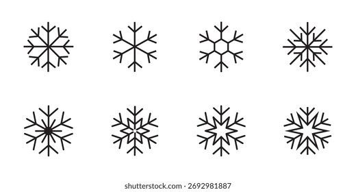 Iconos de nieve. Iconos de vectores de copos de nieve. Iconos de invierno. Símbolo de nieve o copo de nieve. Nieve. Copos de nieve