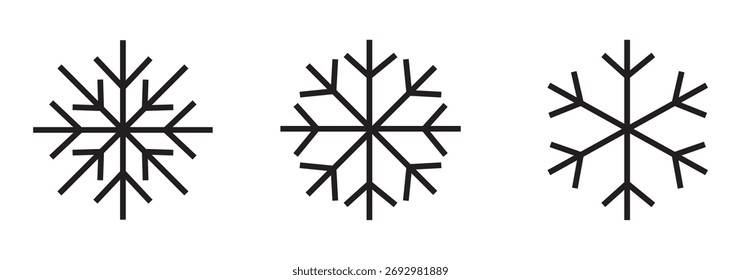 Iconos de nieve. Iconos de vectores de copos de nieve. Iconos de invierno. Símbolo de nieve o copo de nieve. Nieve. Copos de nieve