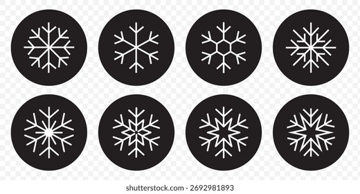 Iconos de nieve. Iconos de vectores de copos de nieve. Iconos de invierno. Símbolo de nieve o copo de nieve. Nieve. Copos de nieve