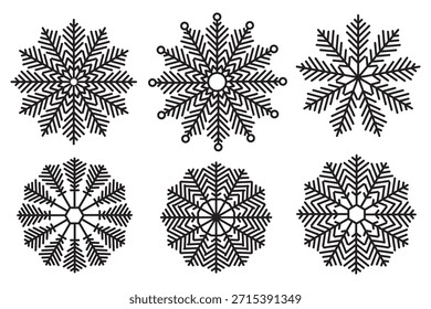 Iconos de nieve. Iconos de vectores de copos de nieve. Iconos de invierno. Símbolo de nieve o copo de nieve. Nieve. Copos de nieve. Conjunto negro.