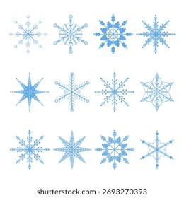Snow icons, Vector flat snowflakes snow crystals icons, sign of winter and Christmas holidays, Ornament of frozen snowflakes.