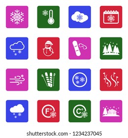 Snow Icons. White Flat Design In Square. Vector Illustration. 