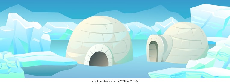 Snow igloo house. Ice landscape. Dwelling of northern nomadic peoples in Arctic. From ice and snow blocks. illustration vector