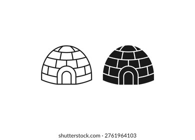 Snow igloo ice house icons in line and flat style