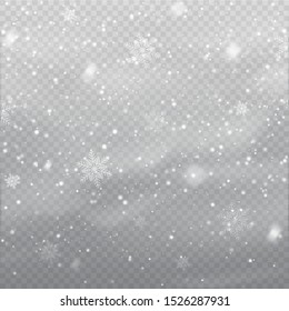 Snow isolated on transparent background. Snowfall Winter Christmas Background. Vector Illustration.