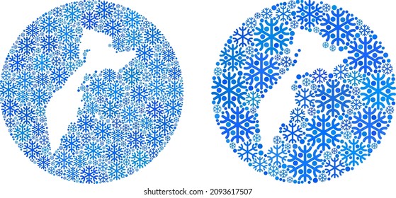 El collage del mapa de la nieve Kamchatka se forma con un espacio circunflejo y restado. Collage del mapa de las partes de nieve de los vectores Kamchatka de diferentes tamaños y tonos azules. Diseñado para proclamas de invierno.