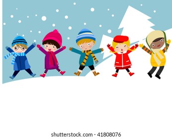 Snow, kids jumping