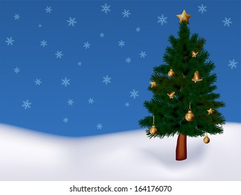 Snow landscape background with christmas trees.