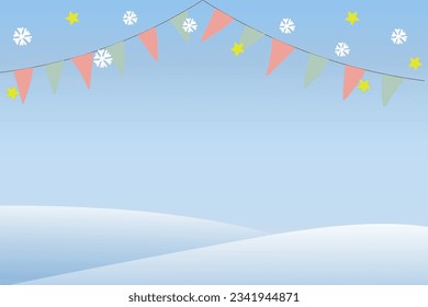 Fondo horizontal del paisaje de nieve con espacio de copia. Montaña de fondo de nieve para el evento de fondo del mercado navideño en invierno. Ilustración vectorial de fondo paisajístico.