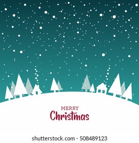 Snow landscape background. Retro Merry Christmas greeting card.