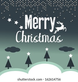 Snow landscape background. Vector illustration for retro christmas card.