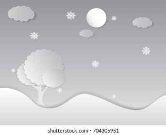 Snow landscape background. Vector illustration for retro christmas card.