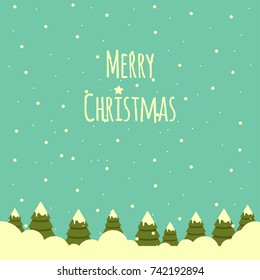 Snow landscape with Christmas trees background.