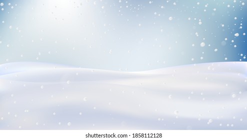 Snow landscape, Christmas wallpaper with falling snowflakes in a realistic style. Premium vector illustration.