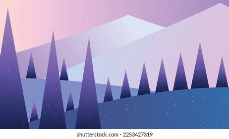 PAISAJE DE NIEVE POR LA NOCHE es una ilustración vectorial que muestra una vista
montaña de nieve como objeto principal en la ilustración. 
También hay pinos que se encuentran en lo alto de la colina.