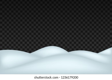 Snow landscape isolated on dark transparent background. winter background
