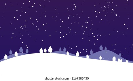 Snow landscape in winter. Trees on the snowy land. Christmas weather.