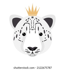 Leopardo de la nieve con corona. Carácter leopardo de la nieve, pegatinas de la corona