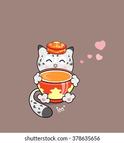 snow leopard, a cup of tea, tradition Kazakhstan