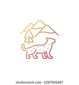 Snow leopard gradient linear vector icon. Wild animal living in Nepal. Himalayan predator. Endangered species. Thin line color symbol. Modern style pictogram. Vector isolated outline drawing