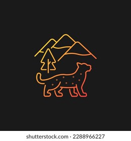 Snow leopard gradient vector icon for dark theme. Wild animal living in Nepal. Himalayan predator. Endangered species. Thin line color symbol. Modern style pictogram. Vector isolated outline drawing