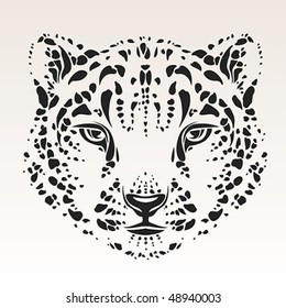Snow leopard head black silhouette