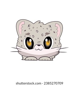 Snow leopard head in cartoon form is suitable for prints and for children's books and coloring books