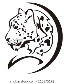 Snow leopard head symbol. Black on the white