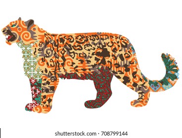 snow leopard with Kyrgyz patterns