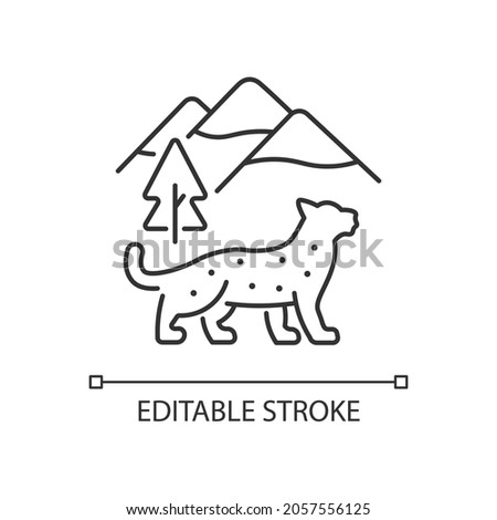 Snow leopard linear icon. Wild animal living in Nepal. Himalayan predator. Endangered species. Thin line customizable illustration. Contour symbol. Vector isolated outline drawing. Editable stroke