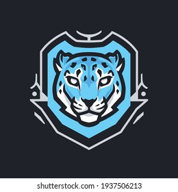 Snow Leopard Mascot Logo. Wild Cat Emblem Vector Template.