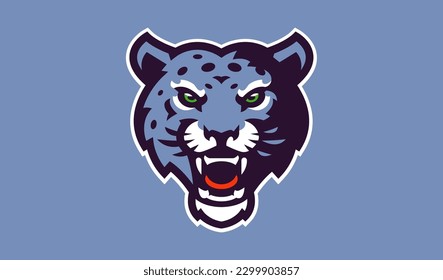 Snow leopard mascot logo. Wild animal head logo with grin. Badge, sticker of a snow leopard for a team, sports club. Isolated vector illustration