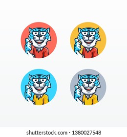 Snow Leopard Mascot set of portraits of animals in a square frame. Lion, Cartoon characters for children. Vector.