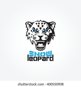 Snow Leopard mascot vector illustration. The evil face of the beast.