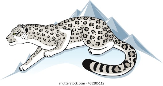 snow leopard on a background mountain peaks