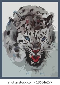 Snow leopard with an open mouth