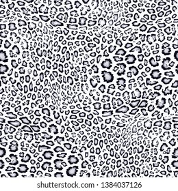 Snow leopard print. Realistic vector seamless pattern with small spots. Animal skin background. Wildlife theme texture, fur of jaguar, leopard, cheetah, panther, cat. Black, grey and white color