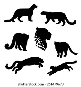 Snow Leopard Set Of Silhouettes Vector