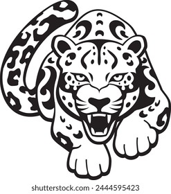 snow leopard in vector and black and white
