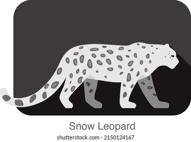 Snow Leopard walking side flat 3D icon design