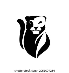 Snow Leopard Or Wild Puma Black And White Vector Outline Portrait - Animal Head Simple Monochrome Design