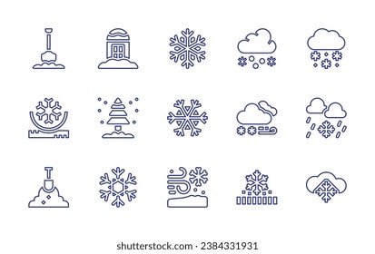 Snow line icon set. Editable stroke. Vector illustration. Containing snowflake, shovel, snow, proof, winter, blizzard, storm, snow shovel, phone booth, fir.
