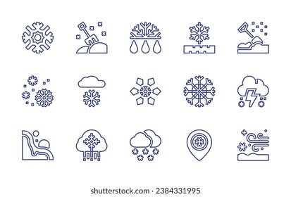 Snow line icon set. Editable stroke. Vector illustration. Containing snowflake, shovel, defrost, proof, snowflakes, storm, snow, snow avalanche, snowing.