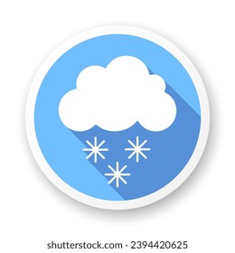 Snow long shadow icon. White vector glyph on blue background.