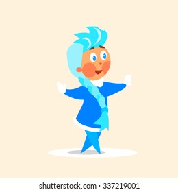 Snow Maiden Dancing and Smiling. Christmas Vector Illustration
