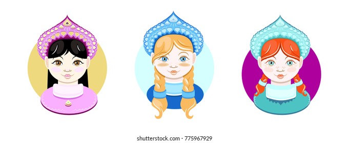 Snow Maiden icons vector set 