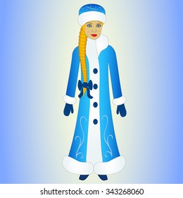 Snow maiden with a long braid and coat
